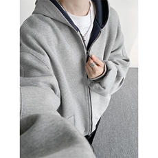 8XL-M重磅潮牌百搭卫衣男美式情侣连帽撞色休闲廓形外套WY33P68，女装短外套，电商D206-1