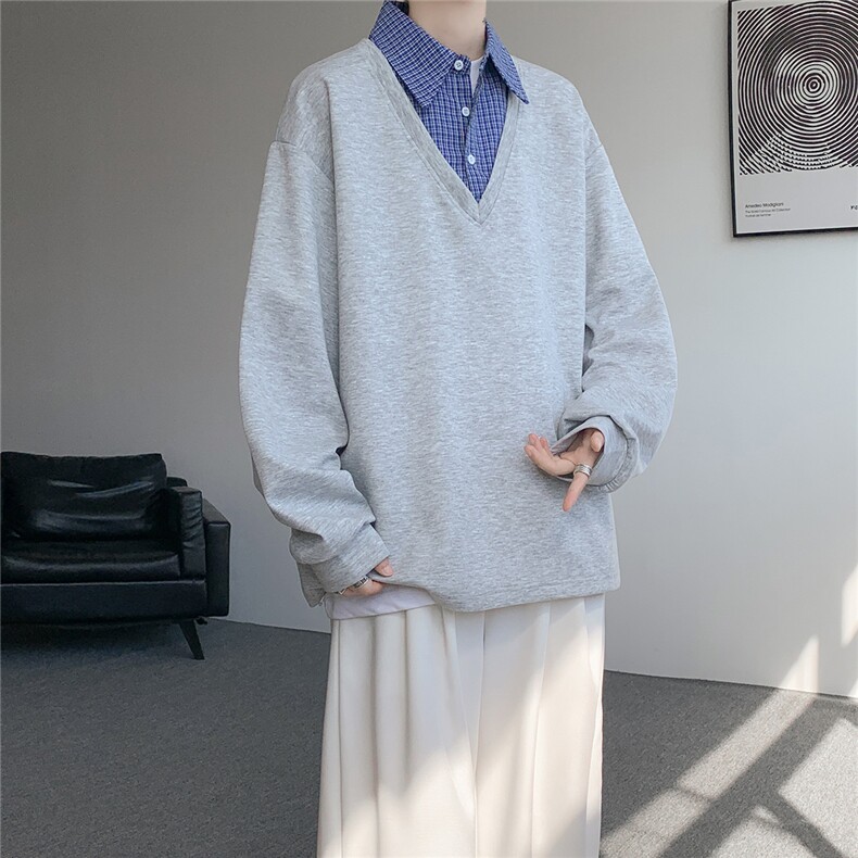 华棉WY5529-P42特控78M-5XL假两件衬衫领休闲长袖卫衣,男装衬衫,电商D232