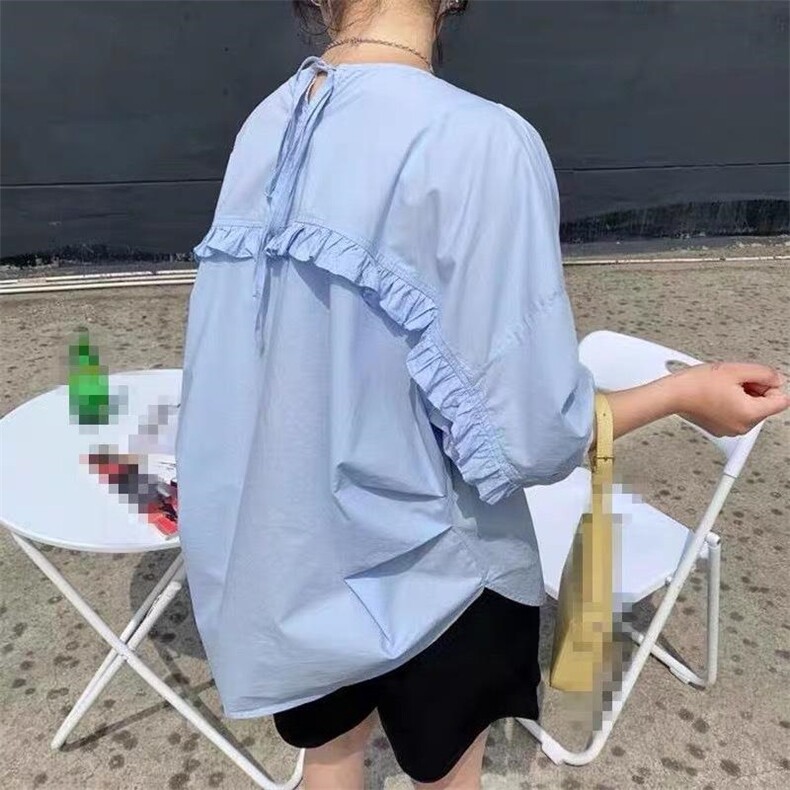 法式木耳边减龄衬衫，女装衬衫，依多坊