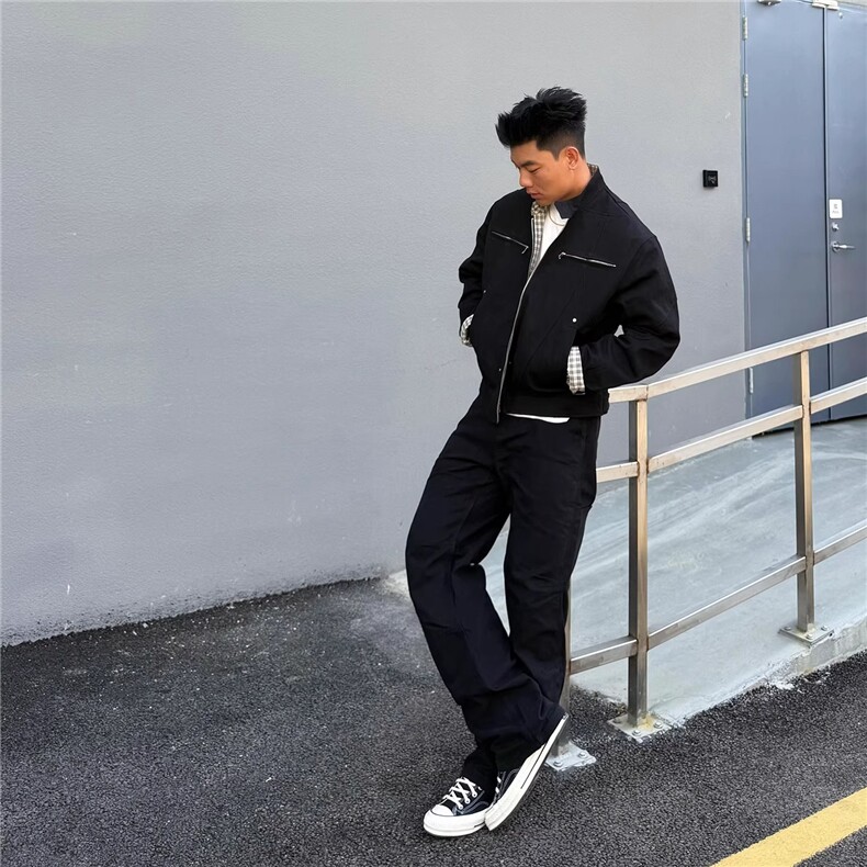 网图现货美式宽松复古立领撞色全棉水洗帆布夹克男JK8569/P80,男装夹克,星座205-3