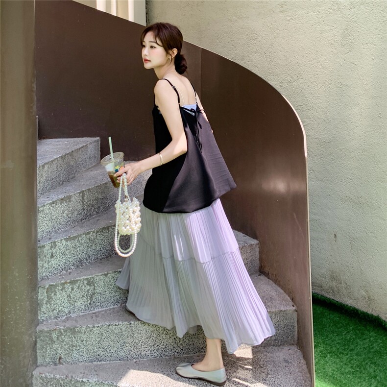 飘带吊带背心上衣+压皱半身裙两件套2C050-1268-P155-K238,女装套装/套裙,2C050