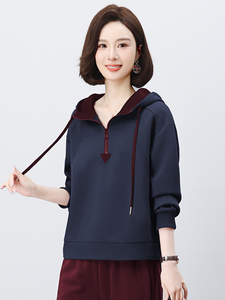 2025年秋春装新款休闲文艺时尚宽松显瘦拼接连帽卫衣女图片
