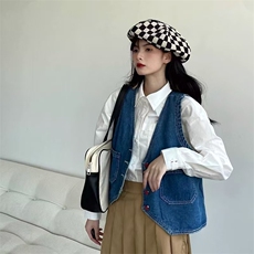 设计感牛仔马甲外套女春夏2025新款别致爱心纽扣宽松短款马夹背心，男装工装外套，星座1210-1
