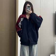 抖音得物高品质美式高街重磅结构织带拼接撞色立领卫衣外套CM41，男装卫衣，电商A486