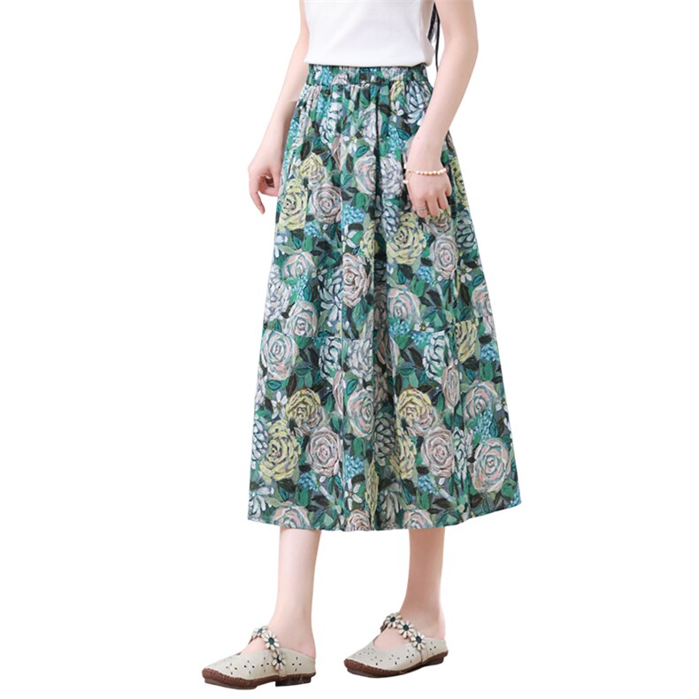 印花半身裙女夏季2025新款薄款妈妈显瘦伞裙纯棉a字碎花蓬蓬裙子,女装半身裙,鑫鑫格