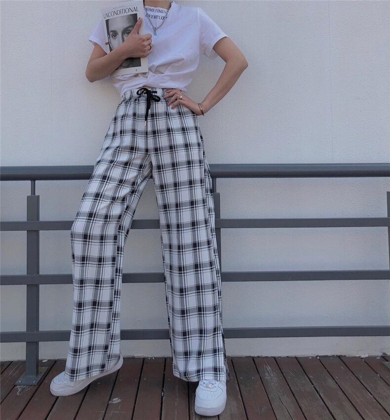夏季新款格子阔腿裤，女装，1+1 MAIN ROAD