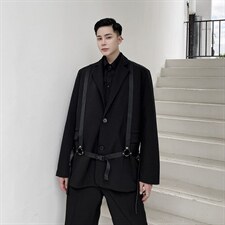 秋季原创黑色西服背带装饰小众设计外套上衣A345-163-P135，男装西服，电商A345