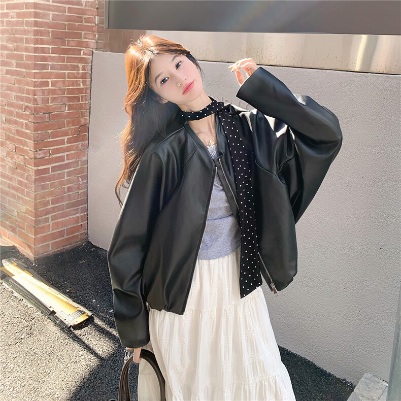 港风复古时尚黑色皮衣外套女2025春秋新款巨好看小个子机车服夹克,女装皮衣,浙宝238