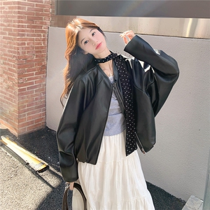 港风复古时尚黑色皮衣外套女2025春秋新款巨好看小个子机车服夹克图片