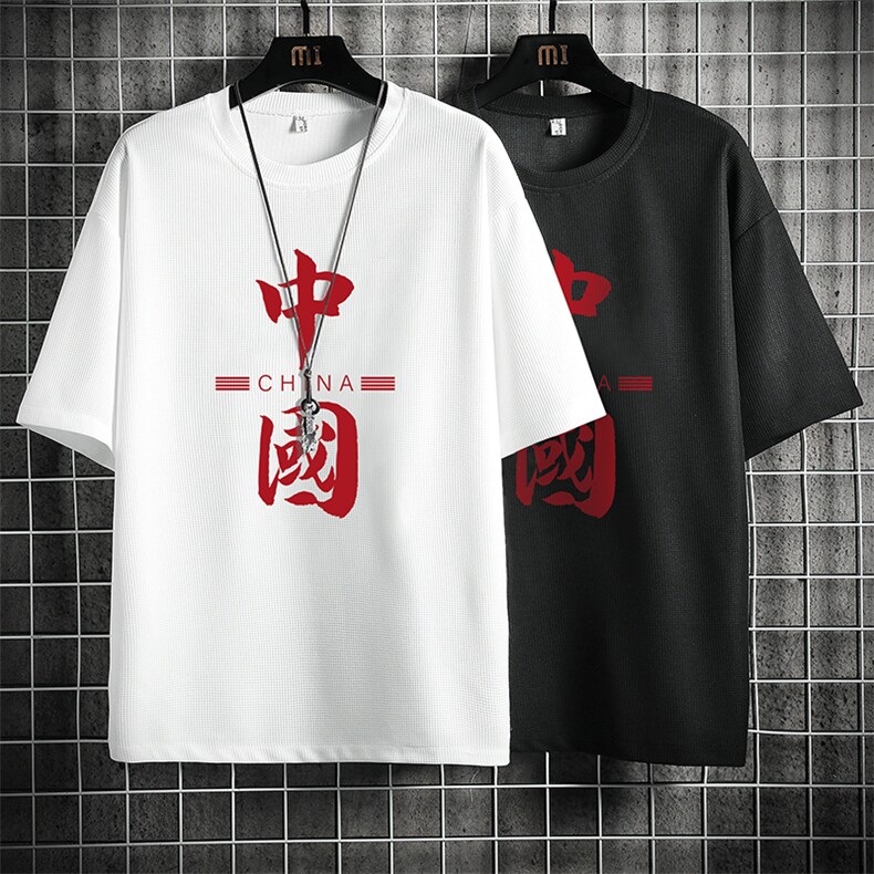HT73198-P22华夫格t恤男短袖男大码五分袖网格,男装T恤,电商A040A