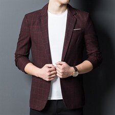 西装男士商务外套2023春季新款中青年上衣格子休闲西服男装图片