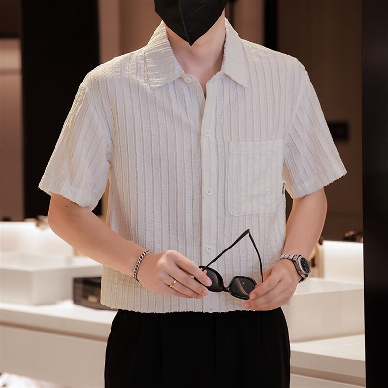 档口大货男士短袖衬衫高级感定制面料冰丝透气品质C317-C801-P55,男装衬衫,电商C317