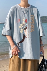 YT26161-P30亚短袖t恤男大码五分袖男宽松七分袖港风模特，男装T恤，电商A040