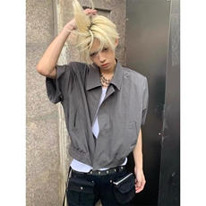 复古短款廓形翻领垫肩衬衫夹克男夏季宽松短袖上衣J115，男装夹克，星座1116A（原606A-3）