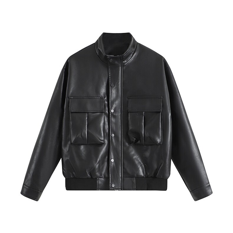新款加绒加厚皮衣皮夹克宽松款加大口袋309B-3-6803-1-P85,男装夹克,星座1409-3