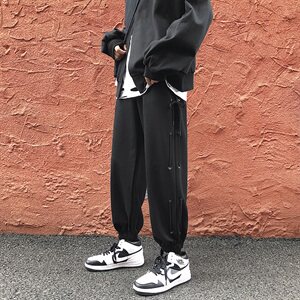 20港风男休闲裤学生宽松侧边串绳九分裤卫裤长裤潮504-K2061-P45图片