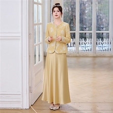 新中式G风套装女2026春新款优雅时尚复古盘扣刺绣文艺范两件套裙，女装套装/套裙，时尚俏佳人