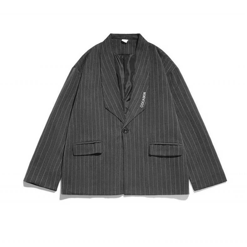港风春男西装一粒扣字母刺绣条纹西服休闲夹克外套JK3504P65,男装夹克,星座1013-1