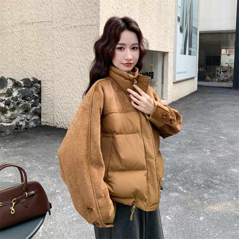 新款【大货】麂皮绒拼50白鸭绒羽绒服2C110-H9811-P245-K368,女装羽绒服,2C110