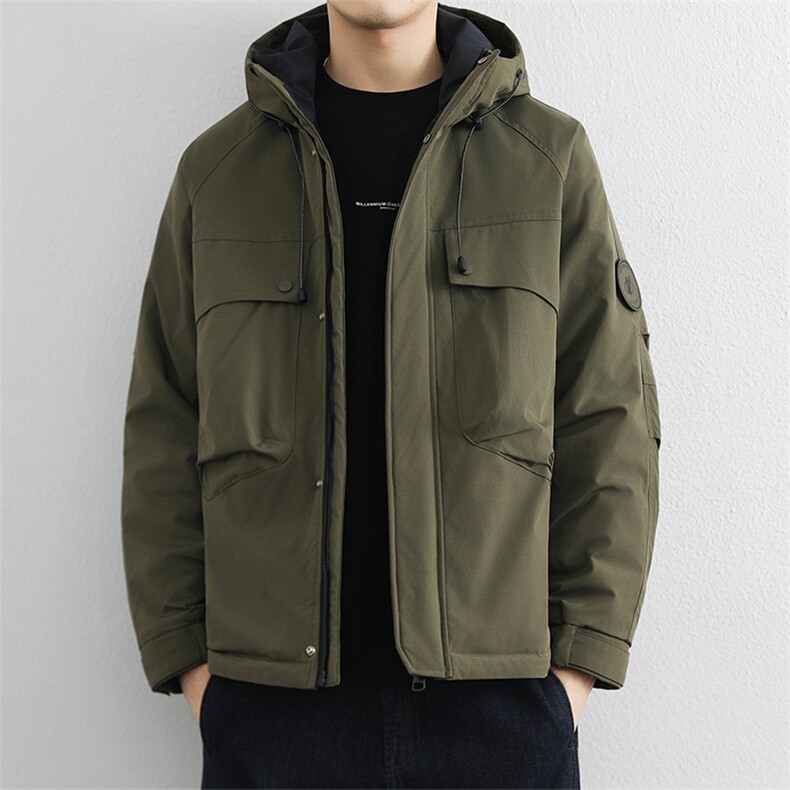冬季御寒服男士新款冲锋衣棉服保暖潮流口袋棉衣防风连帽外套图片