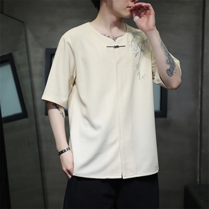 新中式金属扣风潮T恤短袖民族服竹子刺绣汉服时尚T2410-P55图片