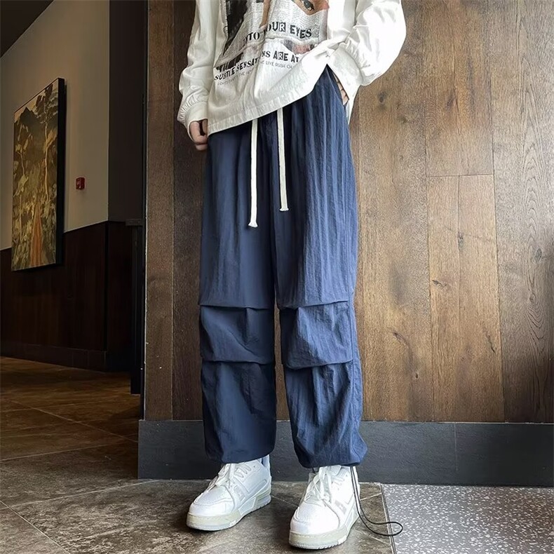 美式宽松直筒阔腿工装休闲长裤冰丝速干降落伞裤子男KZ070-P40,男装休闲裤,星座1001-1
