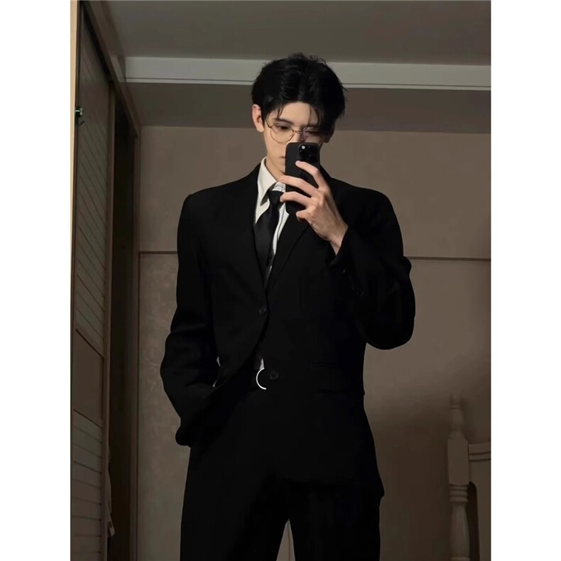休闲西装外套男春秋款学院风演出毕业照班服高级感痞帅垫肩西服套图片
