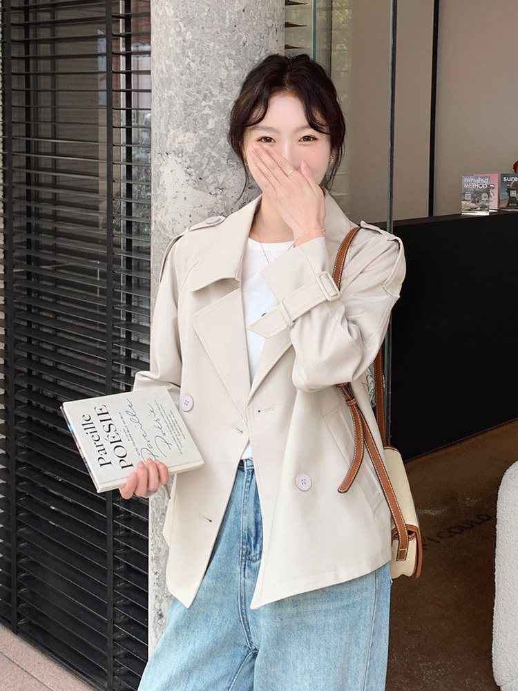 韩版休闲百搭显瘦短款风衣外套女2D075-(P145-K195),女装风衣,2D075