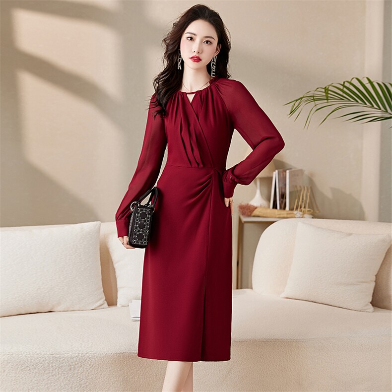法式红色连衣裙女春季敬酒服新娘结婚当天便装订婚礼服平时可穿搭,女装连衣裙,尚娜萱