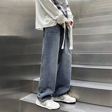 牛仔裤男2024新款春秋季宽松直筒阔腿裤加绒高街休闲男士裤子N612，男装牛仔裤，星座1116A-1（原606A）