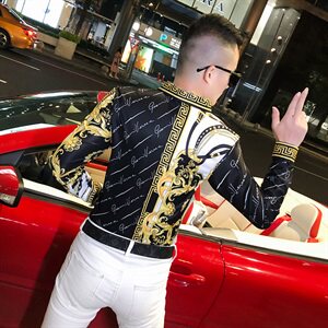 2021春秋衬衫社会男长袖上衣印花男装韩版修身四季潮流衬衣Q862-P55图片