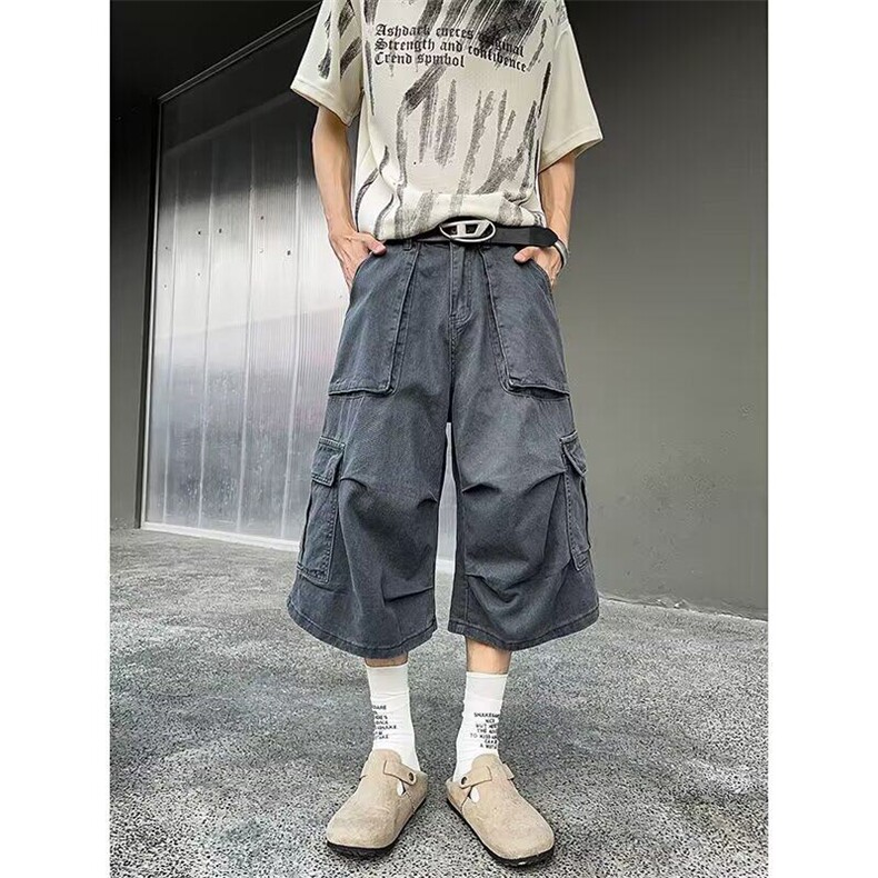 CY0529-P56七分裤短裤男款2025夏季新款美式高街多口袋痞帅阔腿裤,男装牛仔裤,电商C233