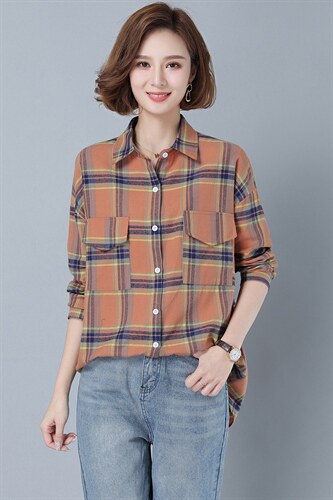 2025年秋季新款格子宽松街头衬衫单排扣百搭休闲衬衣女图片