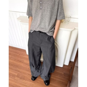 青少年夏季拼接老钱风结构弧线休闲裤男女街头阔腿弯刀裤 X033图片