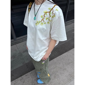 万针全刺绣工艺 高品质260克双纱纯棉美式高街宽松短袖T恤 特P33图片