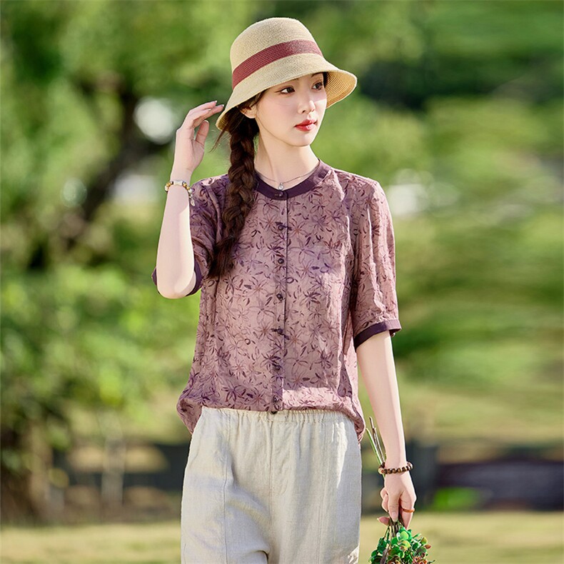 2026年夏季文艺风女短袖宽松苎麻文艺/优雅,女装衬衫,江南依恋