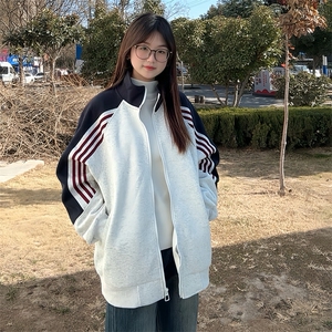 抖音得物高品质 美式高街重磅结构织带拼接撞色立领卫衣外套 CM41图片