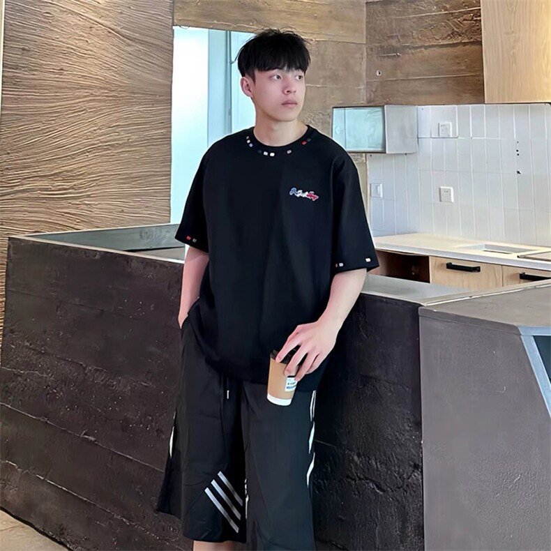 万针全刺绣工艺高品质260克双纱纯棉美式高街短袖T恤特P33,男装T恤,电商A486