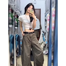 美式复古美拉德棕色弯刀牛仔裤男女直筒阔腿长裤K9004-P58网络图，女装牛仔裤，电商B245