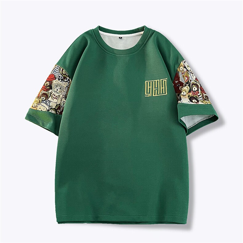 夏季刺绣短袖T恤男圆领拼接小熊体恤上衣薄款大码A266-T188-P22,男装T恤,电商A266