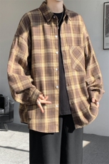 衬衫男春季新款港风宽松磨毛格子长袖衬衣CS601-特P27无差价，男装衬衫，星座214-3
