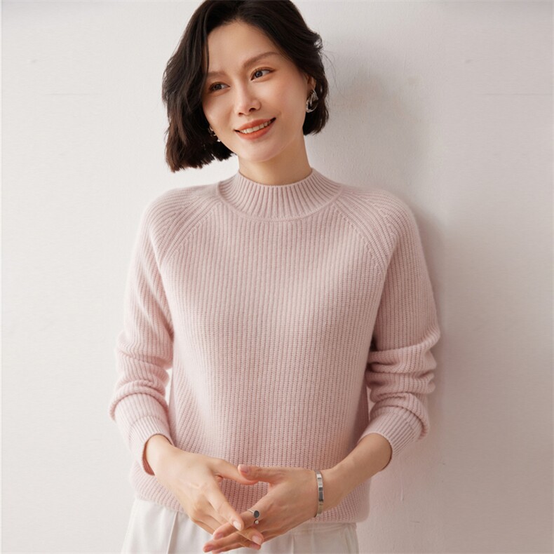 秋冬新款洋气时尚百搭显瘦女款半高领35%山羊绒衫,女装羊绒衫,艾巧羊绒