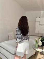 春季新款翻领蕾丝格纹小衫，其它，她物