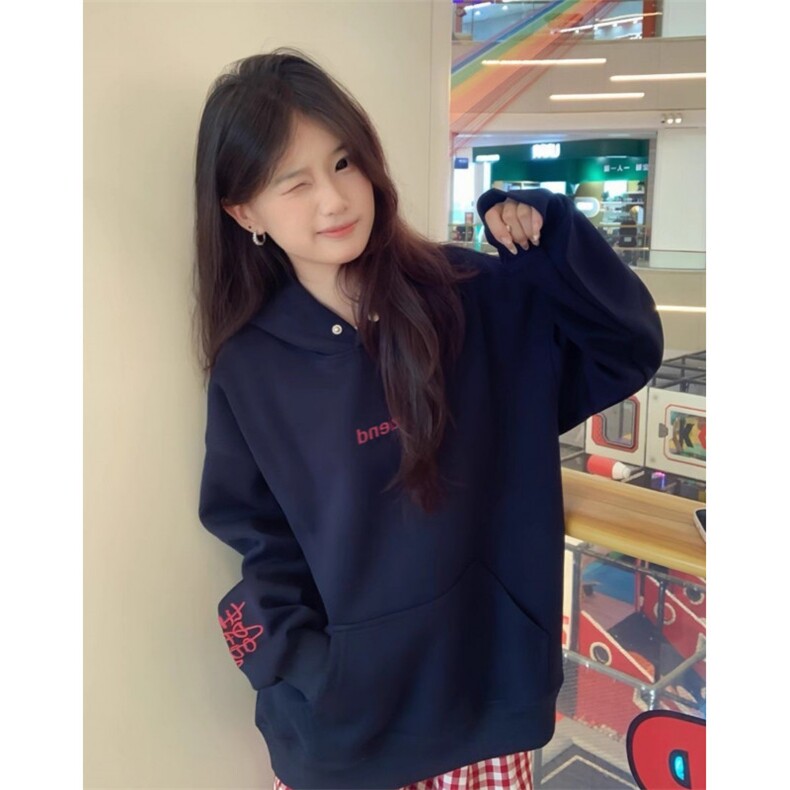 复古高街刺绣火焰连帽卫衣女春秋2025oversize慵懒风外套W3016,女装短外套,星座1116A（原606A-3）
