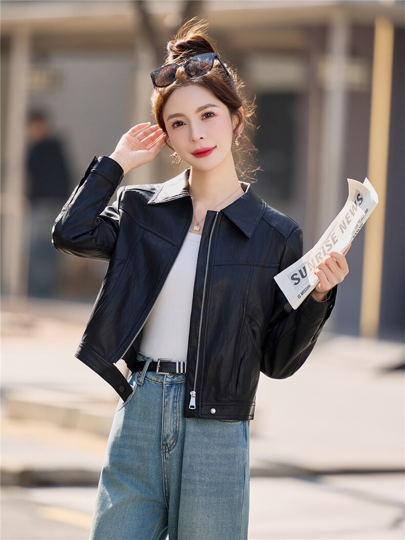 【春季女装新款】2026大量现货春季时尚百搭洋气短款皮衣外套,女装皮衣,缘衣格