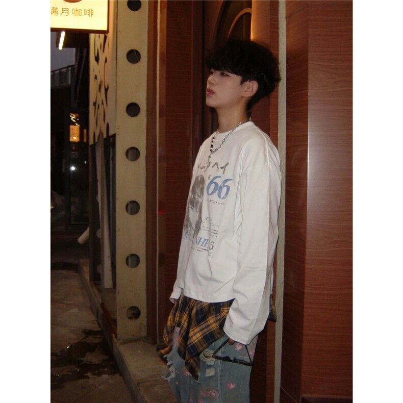 手绘漫画长袖T恤男女春秋潮牌高街休闲上衣CTX0001,男装T恤,星座208-5