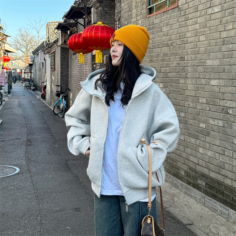 抖音得物高品质25秋冬美式高街宽松结构防风高领连帽卫衣外套W60，男装卫衣，电商A486