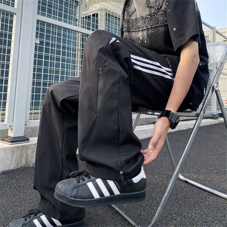 夏款男休闲裤三条杠条纹工装拉链抽绳冲锋裤hK29P38,男装休闲裤,星座1013-1