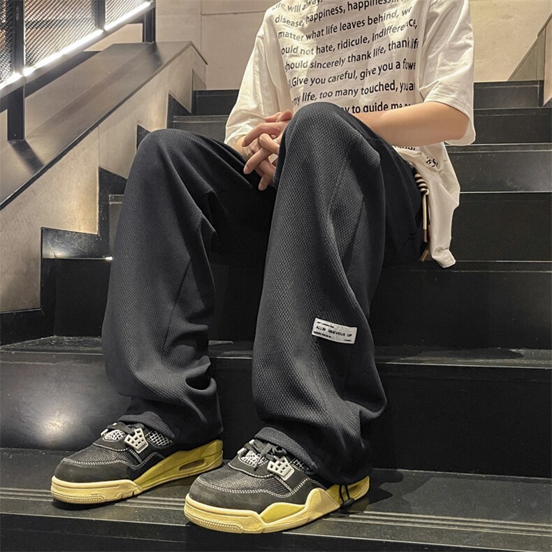 休闲简约高级百搭舒适抗皱垂感百搭时尚华夫格长裤K930特批32,男装休闲裤,星座718-1