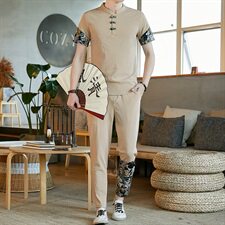 中国风套装男2021夏季新款古风汉服宽松唐装两件套A438-999-P60，男装套装，电商A438